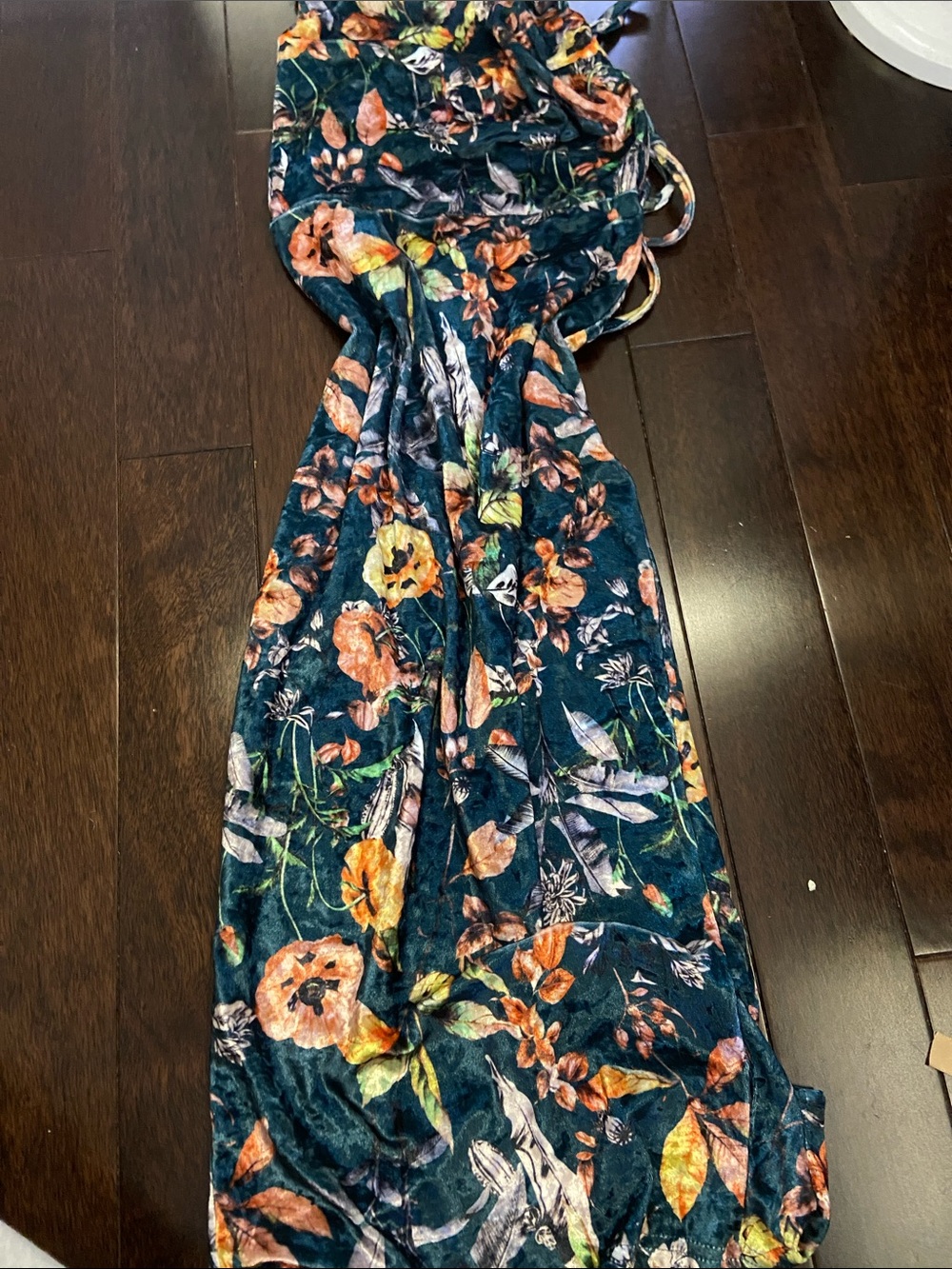 Floral Velvet Maxi Dress in Teal and Orange